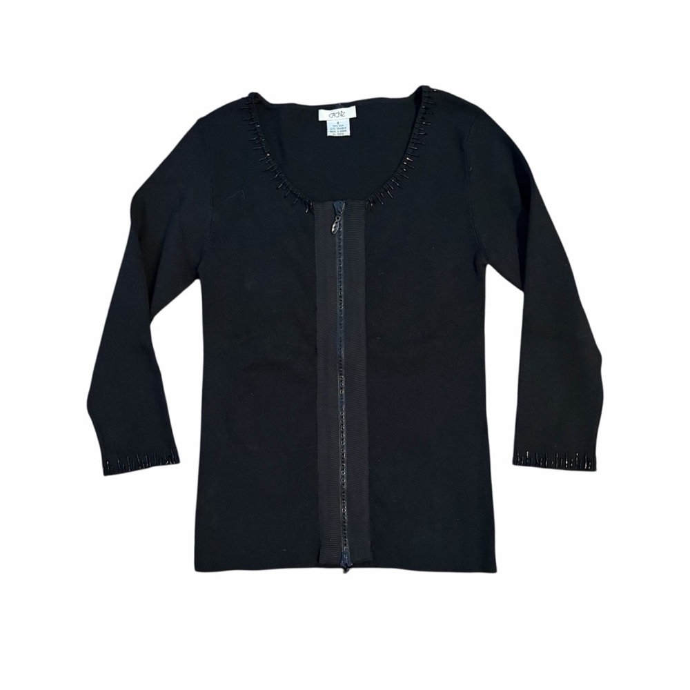 Cache Cardigan Sweater Vintage Y2K Beaded Knit Black Silk Small